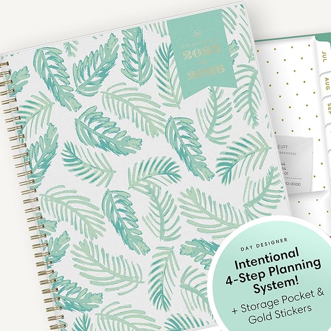 Blue Sky Day Designer 2025-2026 Weekly and Monthly Academic Year Planner Calendar, July 2025 - June 2026, 8.5" x 11", Flexible Cover, Laminated Tabs, Storage Pocket, Includes Stickers, Palms