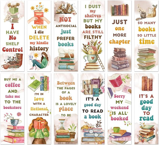 Haooryx Book Lovers Book marks - 120 Pcs Watercolor Paper Bookmark Humor Double-Sided Reading Page Marker Tracker Book Reading Club Party Teacher Supply School Prize Student Reward Kids Birthday Gifts