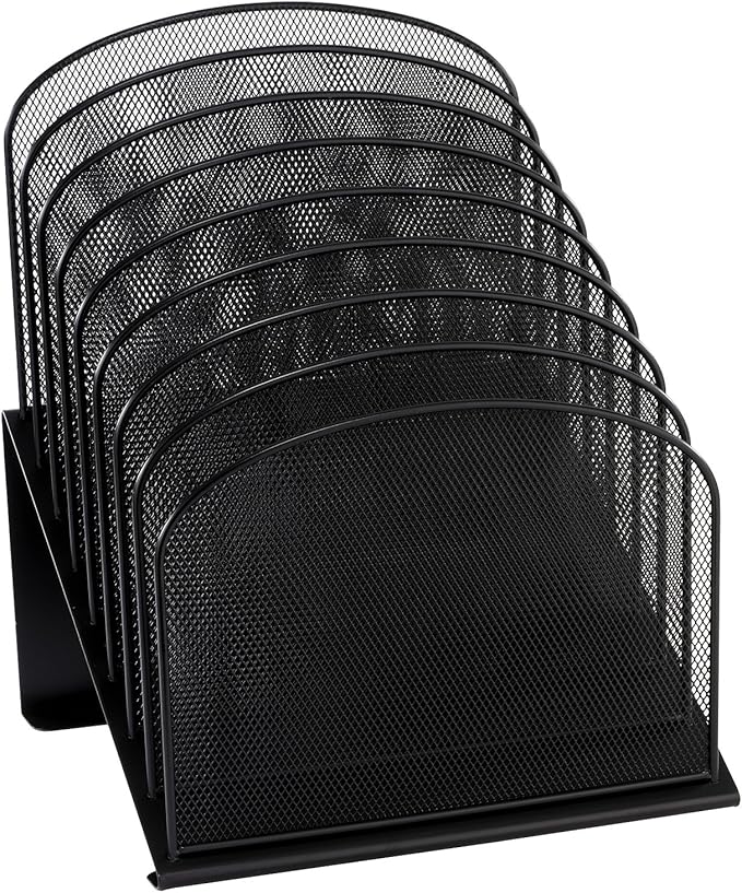 Safco Onyx Desk Organizer, 8 Tiered Vertical Compartments, Office and Classroom Mailbox , Paper and Mail Sorter, Steel Mesh, Black