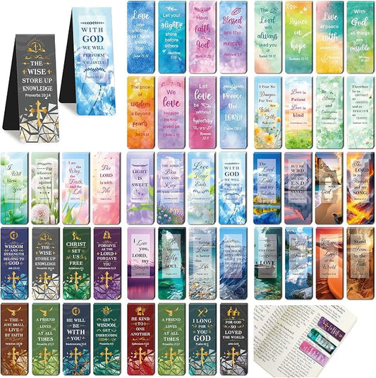 96Pack Magnetic Bookmarks Christian Bookmarks Bulk Bible Bookmark for Reading Women Men Kids Teacher Book Lovers Gifts, Religious Magnet Bookmark Clips Cute Personalized Book Marks (Multi-Style)