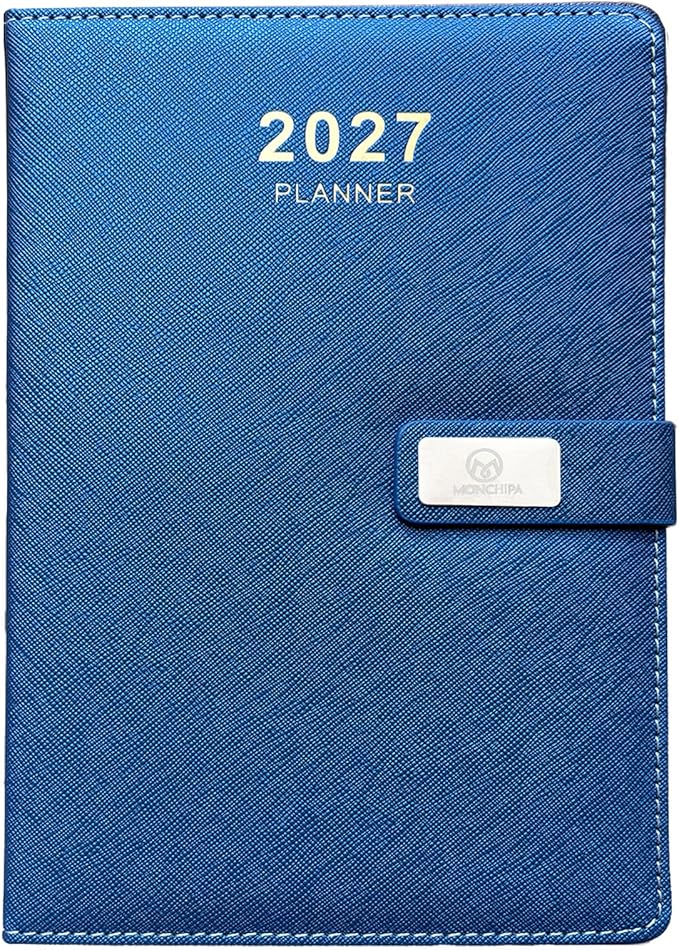 2027 Daily Planner – One Page Per Day, 12-Month Calendar (Jan–Dec 2027), Hourly Appointment Book, 5.7" x 8.26" Leather Cover, Thick Paper – Hourly, Daily & Monthly Organizer (Blue)