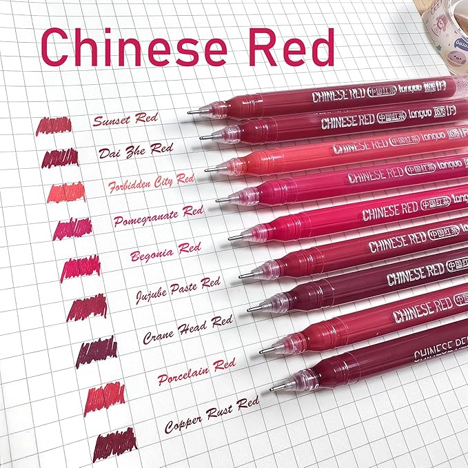 9 Colored Gel Pens Set, 0.6mm Fine Point for Black Paper & White Paper, Pens for Journaling, Adult Coloring Books, Bible, Drawing, Note Taking, Art & Journaling Supplies（China Red）