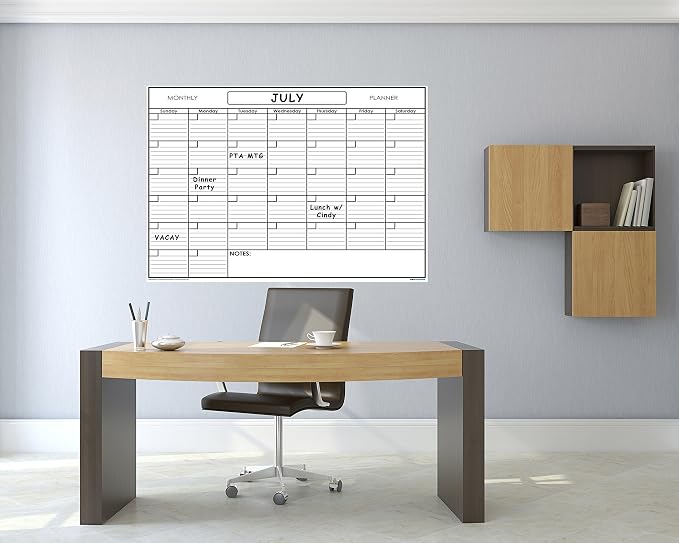 36" x 48" Erasable Undated One Month Laminated Wall Calendar Monthly Planner Blank Reusable Perfect for Organizing Home Office Academic Schedules w/FREE ERASE MARKER (36x48)