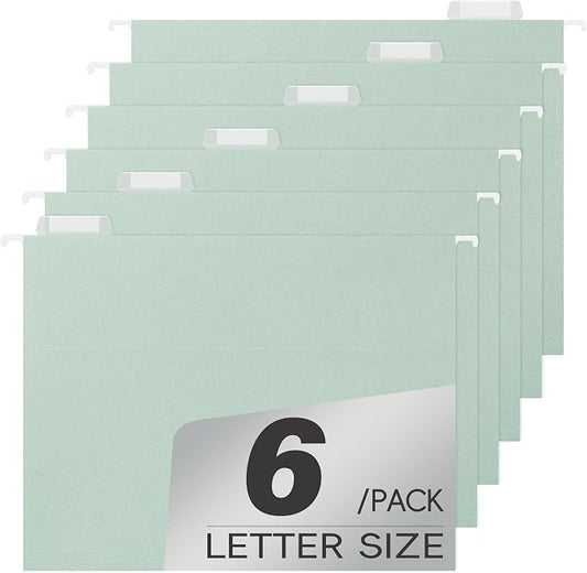 pmybupo Letter Size Green Hanging File Folders,6 Reinforced Hanging Files in Assorted Colors,Designed for Home and Office Color Coded File Organization