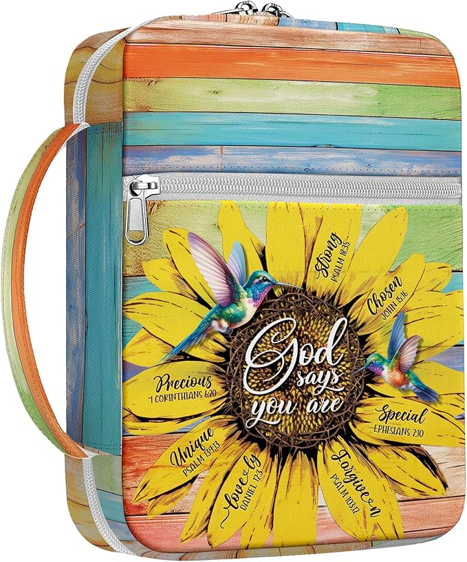 Sunflower Bible Case For Women, Colorful Bible Holder Case Canvas Style Cover, Zippered Bible Carrying Case, Bible Bag Portable, Gifts for Christmas Christian