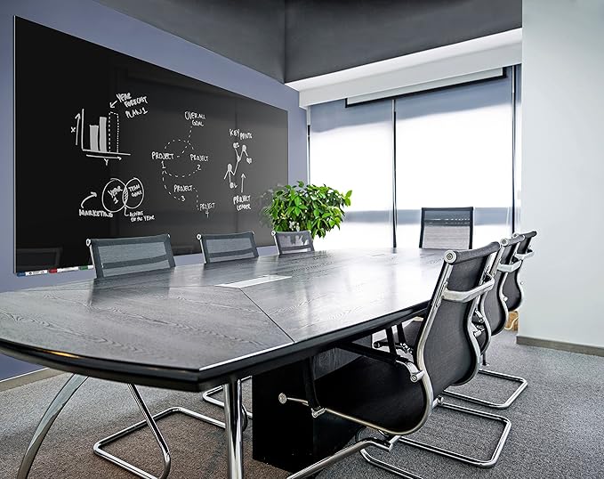 Aria 2'H x 3'W Magnetic Low Profile 1/4" Glass Whiteboard Horizontal - Black - 4 Rare Earth Magnets, 4 Markers and Eraser