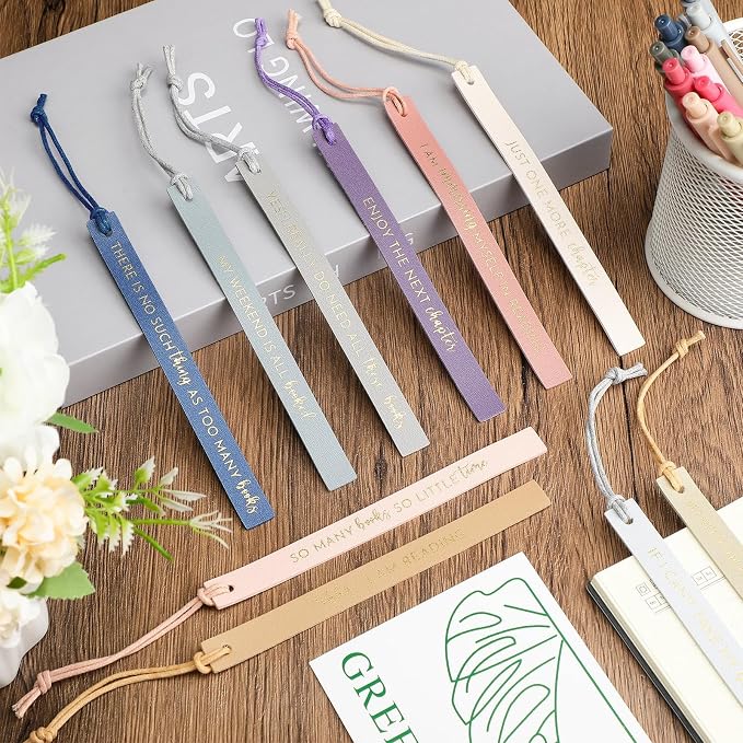Tinlade 10 Set Book Lovers Gift Bulk Book Club Leather Bookmarks with Ballpoint Pens and Bag for Bookish Librarian Women Teachers Church Bookworms Christian Gifts Appreciation