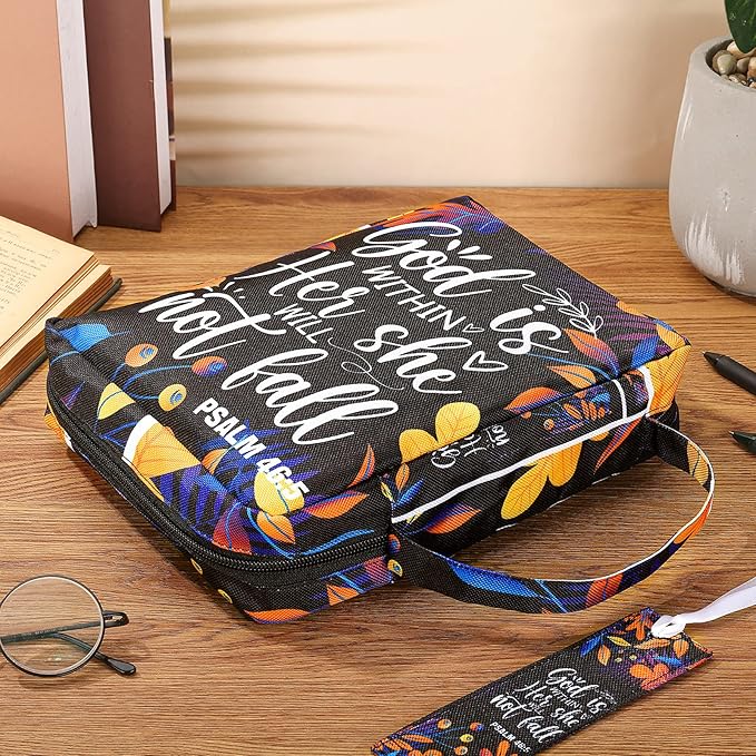 Laumoi Bible Cover Case for Women 10'' Bible Holder Case Large Religious Carrying Bag for Women Study Christian Book Gift (Leaves Style)