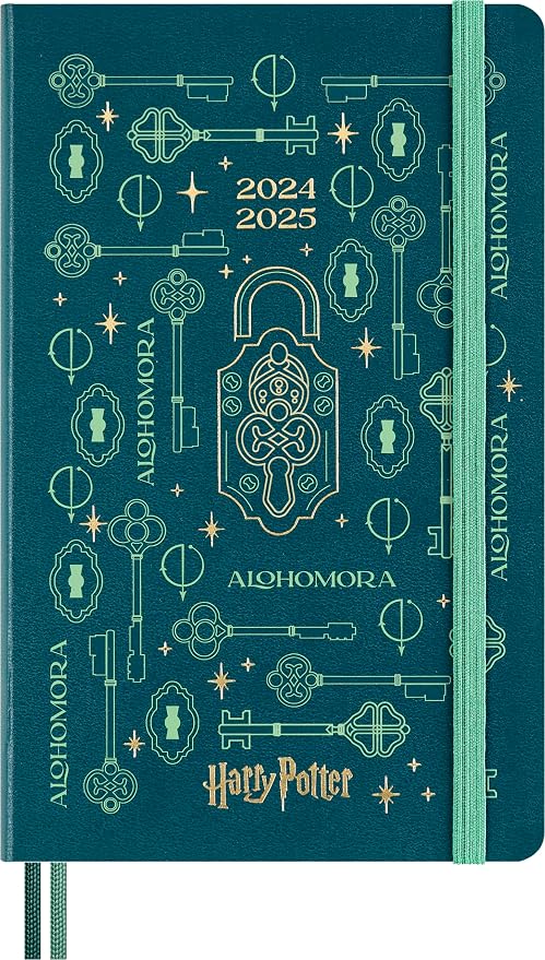 Moleskine Limited Edition Harry Potter 18 Month 2024-2025 Weekly Planner, Alohomora spell cover with glow in the dark special-effect, Hard Cover, Large (5" x 8.25"), Pine Green, 208 pages