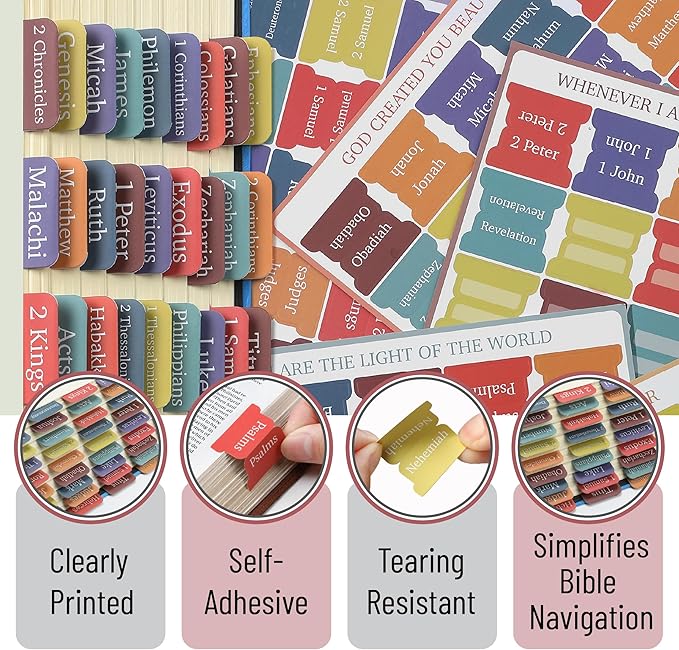 Mr. Pen- Bible Tabs, 75 Tabs, Elegant Rainbow, Laminated Bible Tabs for Women and Men, Bible Tabs for Study Bible, Large Print Bible Index Tabs, Bible Book Tabs, Bible Labels Tabs, Mr. Pen Bible Tabs