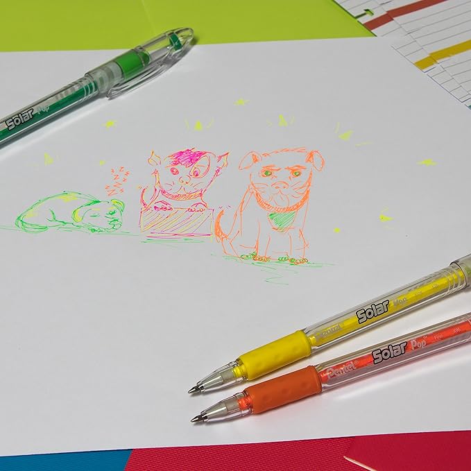Pentel Solar Pop Neon Gel Pen, (0.6mm) Medium Line, Pink Ink - K96-P