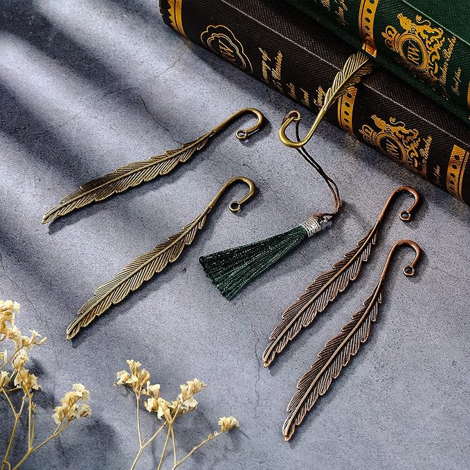 Tatuo 27 Pcs Metal Feather Bookmark Vintage Feather Shape Bookmark Colorful Feathers Metal Book Marker for Readers Book Lovers(Stylish Styles)