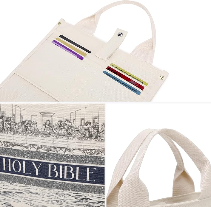 Holy Bible Cover for Women - Canvas Tote Bag Design, Bible Book Carrier Case for Teen Girls, Religious Gift