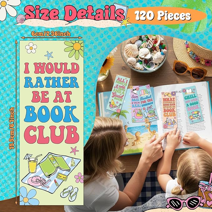 Laffact Summer Reading Bookmarks - 120Pcs Colorful Vacation Bookmarks Reading Tracker, Summer Breeze Style Page Marker, Readers Accessories Book Club Gifts for Book Lover Bookish Birthday Party Favors