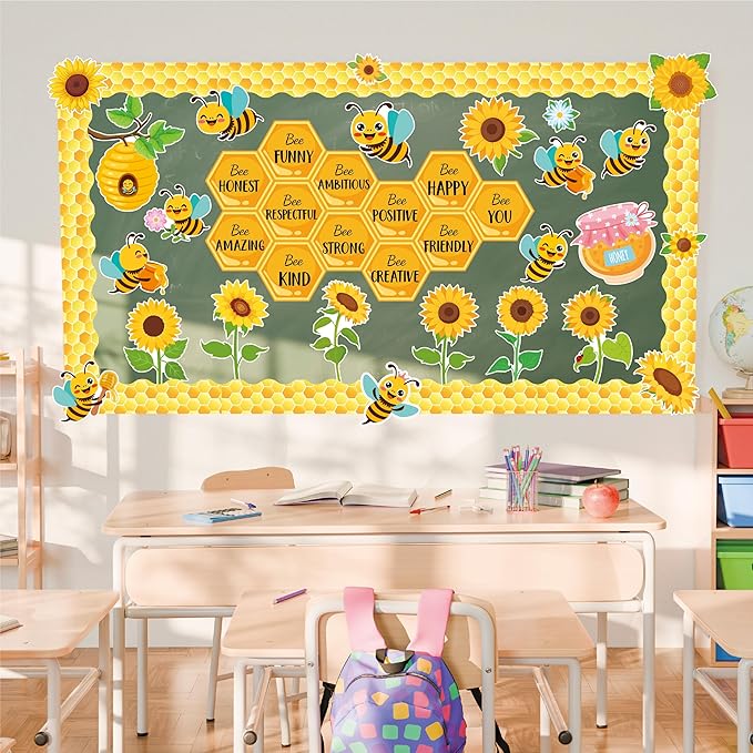 Sokfone Bee Bulletin Board Decor Set, Beneficial Habits Classroom Themes Decoration for Back School Teacher Student Door Wall Chalkboard Supplies