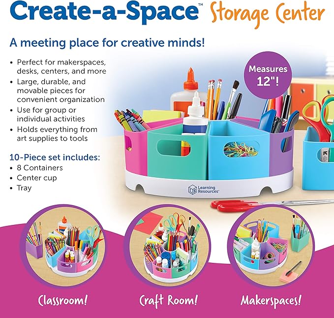 Learning Resources Create-a-Space Storage Center - Desk Organizer for Kids, Homeschool, Caddy, Back to School, Classroom Must Haves