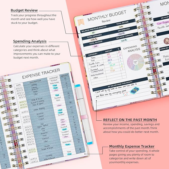 Ospelelf Budget Planner - Budget Book with Bill Organizer and Expense Tracker, 12 Month undated Budget Planner/Account Book to Take Control of Your Money, Start Anytime(Pink Marble)