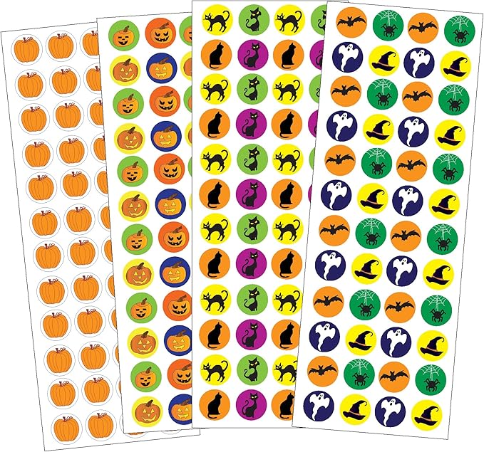 1152 Pcs Halloween Incentive Sticker Set 3/8in Diameter Self-Adhesive Cute Multicolor Stickers Trick Treat Holiday Spooky Crafts Decorations Reward Behavior Chart Teacher Classroom Supplies USA Made