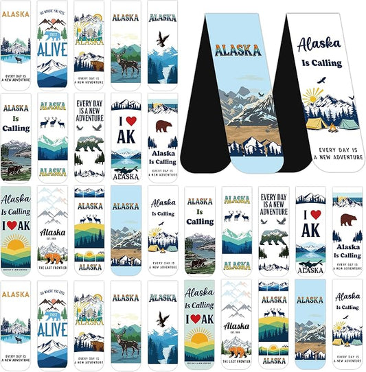 Alaska Souvenirs Magnetic Bookmarks, 30PCS Alaska Gifts Book Mark Clips with 15 Designs, Travel Souvenirs Gifts for Men Women Travelers Readers Office School Supplies