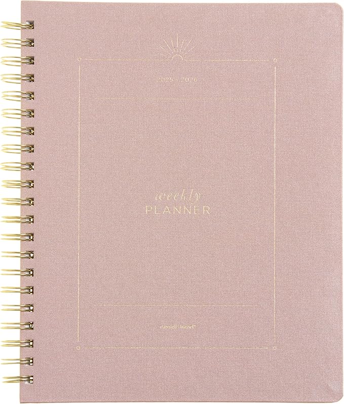 russell+hazel 2025-2026 Weekly Planner, Gold Spiral Blush Bookcloth, 9.1" x 11.2", July 2025 - June 2026, Features 52 Weekly Spreads, 1-Count