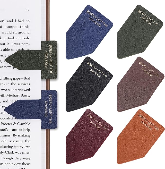 Leather Bookmark for Reading Women, BRIEFLY Left THE Universe Bookmarks, Index Book Marks for Book Lovers, 6 Pcs Drak Color Set