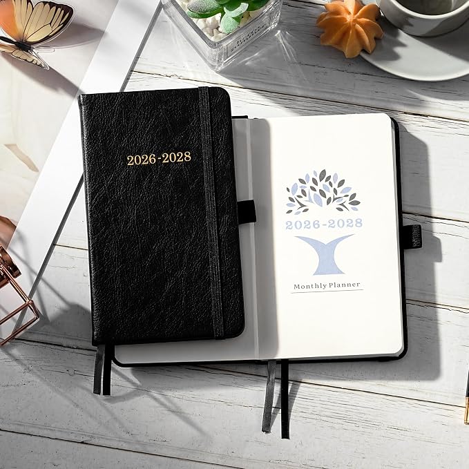 Pocket Planner/Calendar 2026-2028 - 3 Year Monthly Planner 2026-2028, Jan. 2026 - Dec. 2028(36 Months), 6.2" x 3.8", Pocket Planner with 60 Note Pages, Pen Holder, Back Pocket - Black