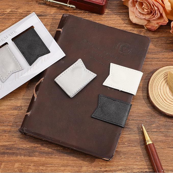 3PCS Magnetic Leather Bookmarks，Book Marks for Books, Strong Magnet Reading Accessories for Men & Women，Long-Lasting and Durable Gift Suitable for Book Lovers & Students (Black, Silver, White)