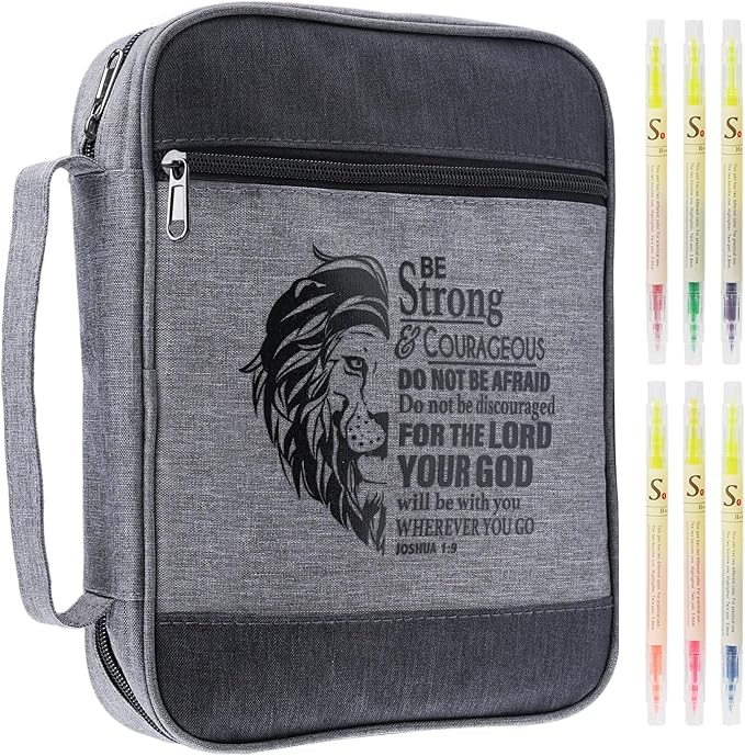 Faithful Hers Bible Cover for Mens Bible Case with 6 highlighters Lightweight Nylon Carrying Bag Multifunction Church Study Book Carrier with Handle Christian Gifts