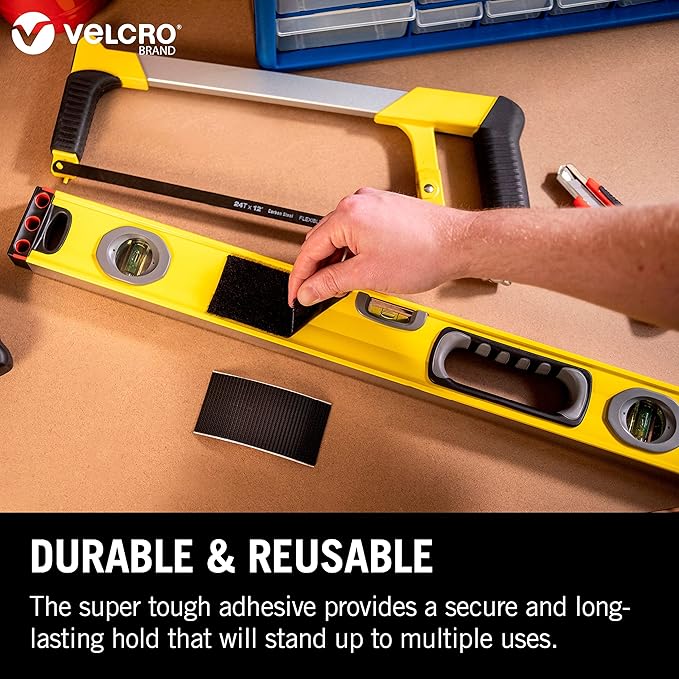VELCRO Brand 2pk Heavy Duty White Stick On Strips 50mm x 100mm, Hook And Loop Tape Self Adhesive Strips, Industrial Extra Strong Double Sided Sticky Pads Heavy Duty Perfect for Home, Office & Garage