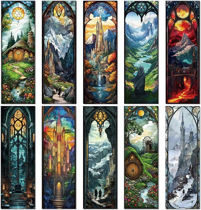 Stained Glass Fantasy Bookmark Gifts - Cosmisun 10 Pcs Dark Romance Transparent PVC Bookmarks Inspired Romantasy Book Mark Page Marker Clips for Women Men Book Lovers Bookish Reader Accessories