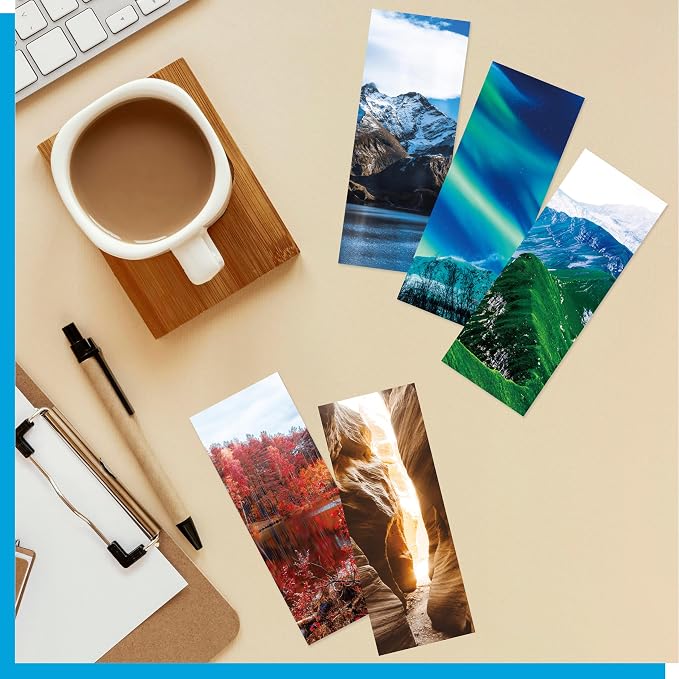 120 PCS Landscape Bookmarks, 30 Designs Double Sided Printing Paper Bookmarks Scenery Book Markers with PET Film for Primary Middle High Reading Students, Book Lovers (2.4” x 6.1”)