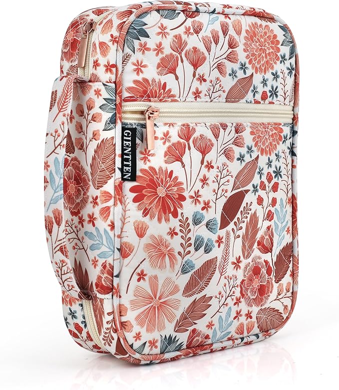 Bible Cover for Women with Flowers Printing, Study Case Covers for Bible,Bible Boooks Covers forWomen Bag (Grid Stitch Cotton, Floral)