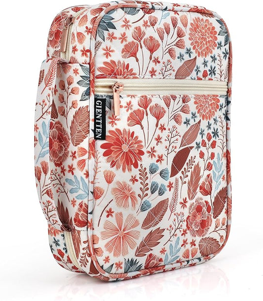 Bible Cover for Women with Flowers Printing, Study Case Covers for Bible,Bible Boooks Covers forWomen Bag (Grid Stitch Cotton, Floral)