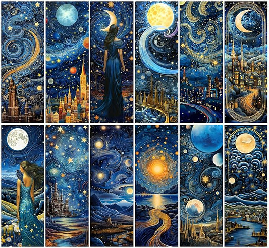 Anseal 12 PCS Celestial Bookmark, Bookmarks for Book Lovers, Bulk Bookmarks for Men, Unique Book Mark for Reading for Boys, Girls, Students, Classroom Gifts, School Prize, Reading Present
