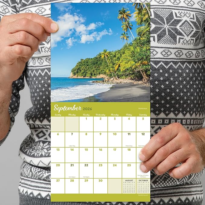 TF Publishing 2026 Tropical Beaches Mini Calendar with Monthly Grids for Appointments and Scheduling - Vertical Small Wall Calendar 2026 w/Premium Gloss Paper for Home and Office Organization - 7x7in