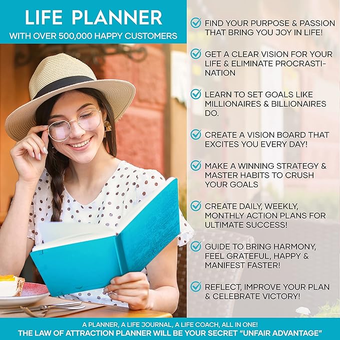 Deluxe Weekly and Monthly Planner | Law of Attraction Planner with Productivity App | 12-Month for Productivity, Gratitude & Goal Setting | Includes Foldable Vision Board, Gift Box & Stickers