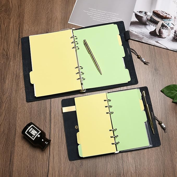 WONDERPOOL Leather Journal A6 Refillable 6 Ring Binder Notebook with Lined Paper and Pen,Writing Diary for Work Travel and Agenda Plan (A6, Grey)