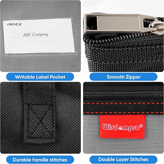 Wisdompro Waterproof Zipper Pouch, Large Mesh File Bag with Handle, Durable Triple Pocket Document Storage for Cross Stitch, Puzzle Project, Travel and Office - Black
