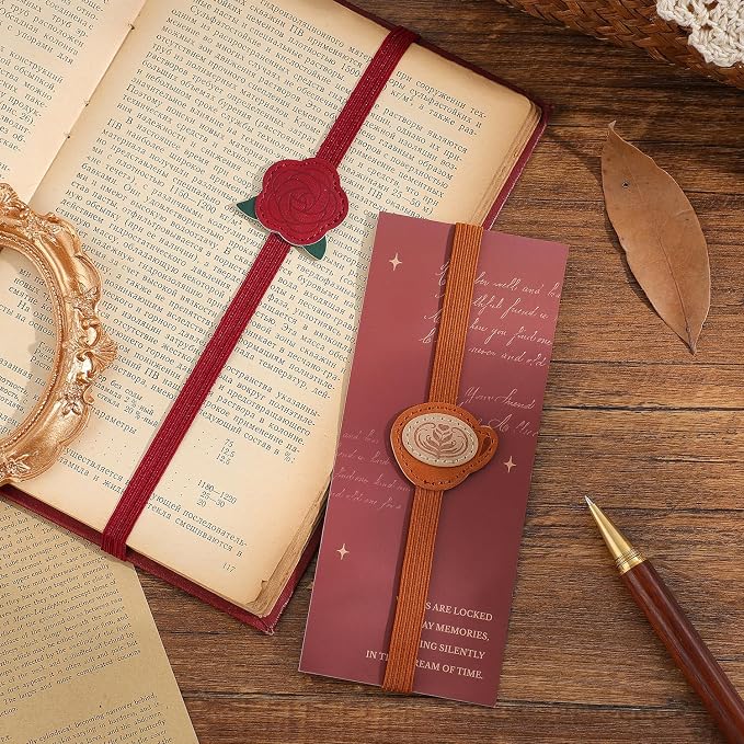 2PCS Vintage Elastic Leather Bookmark for Women, Elastic Bands Leather Book Marks, PU Bookmarks Planner Accessories, for Book Lover, Reader, Hardcover Journals, Notebooks, Planners, Binders
