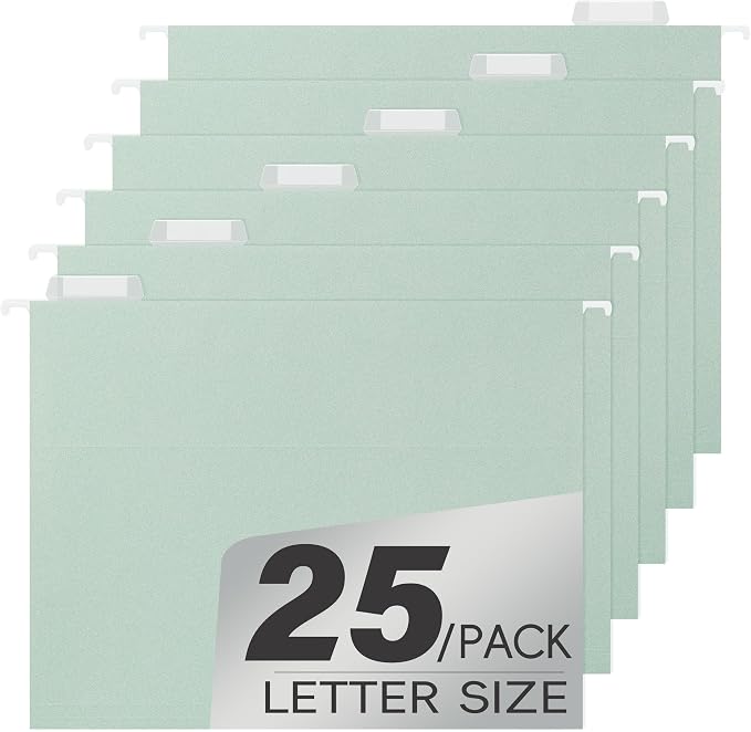 pmybupo Letter Size Hanging File Folders,25 Pack Green Hanging Files in Assorted Colors,Designed for Home and Office Colored File Organization,25 per Box