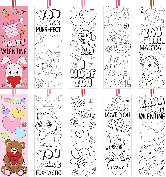 100Pcs Color Your Own Bookmarks Cute Animals DIY Coloring Blank Bookmarks with Ribbon Fun Handmade Art Crafts for Kids Students Classroom Exchange Gifts Party Favors Teacher Rewards Prizes