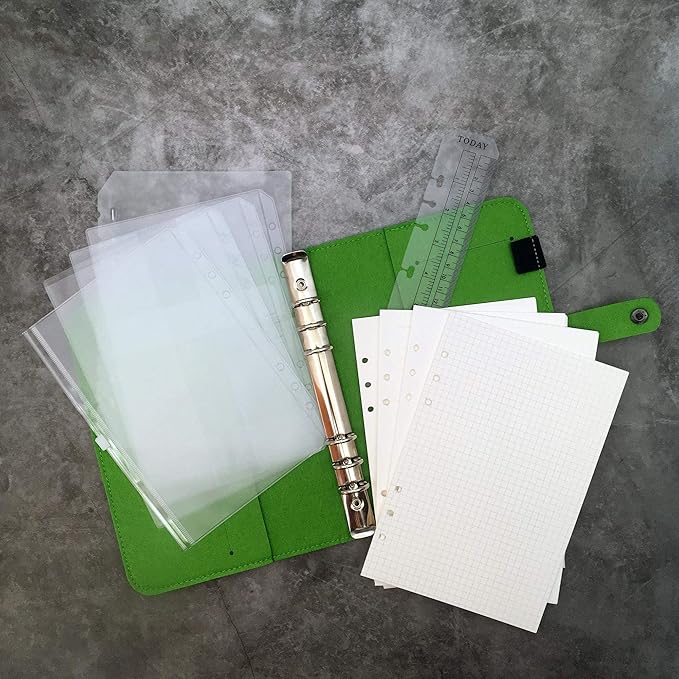 A5 Felt Binder with Pages & Binder Pocket Set Deep Olive Green