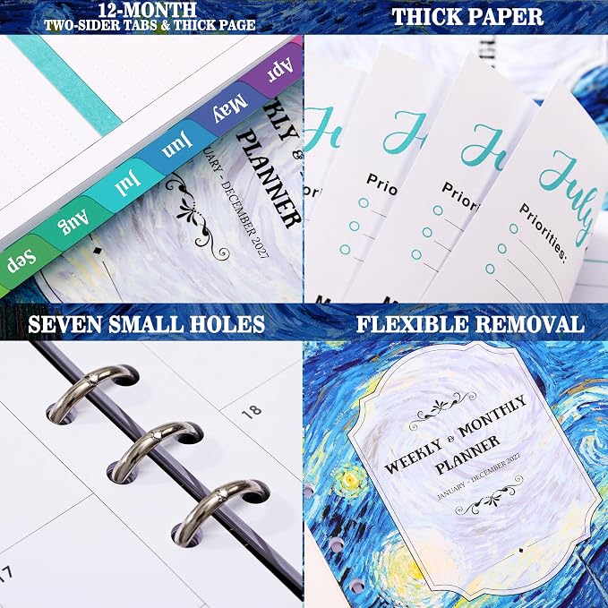 2027 Planner Refills - Jan. 2027 - Dec. 2027, 7 Holes, Planner Refills 2027, 5.5'' x 8.5'', A5 Weekly & Monthly Planner Inserts, Colorful Monthly Tabs