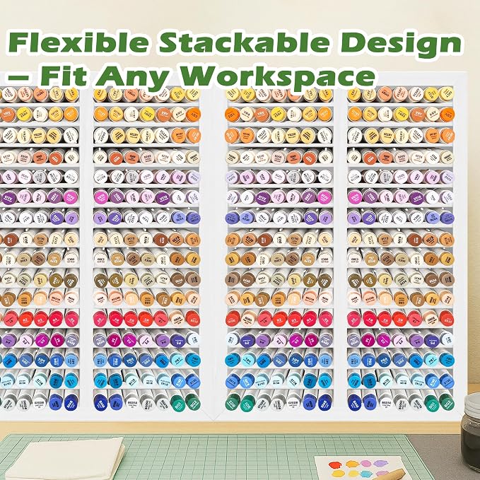 PROLEE Marker Organizer for 224 Markers,Wooden Marker Holder with 32 Slots, Pens Pencils Art Supply Alcohol Markers Storage Organizer for Desk Home Classroom Office Decor (White,15“x11”x5.2 “)