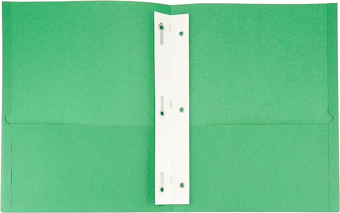Amazon Basics Twin Pocket File Folders with Fasteners, Letter Size, Business Card Slot, Assorted Colors, 25-Pack