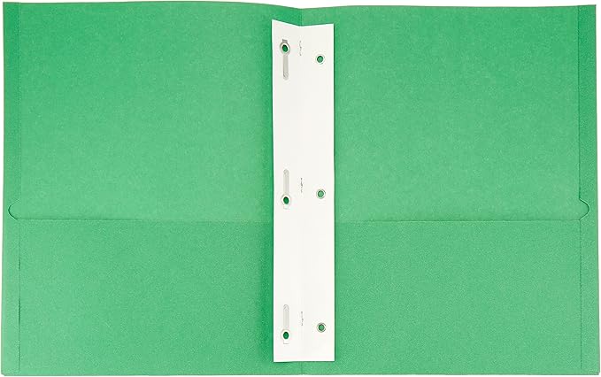 Amazon Basics Twin Pocket File Folders with Fasteners, Letter Size, Business Card Slot, Assorted Colors, 50-Pack