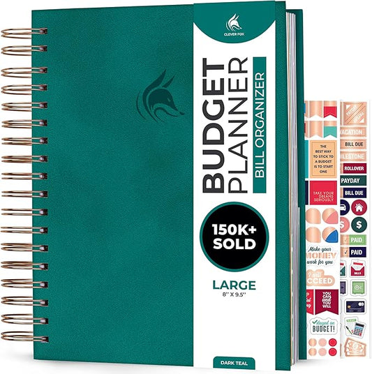 Clever Fox Budget Planner & Monthly Bill Organizer With Pockets. Expense Tracker, Budgeting Journal & Financial Book. Large, 8x9.5" (Dark Teal)