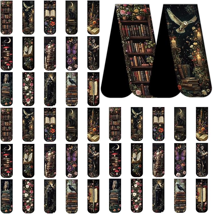 45PCS Dark Academia Magnetic Bookmarks, Gothic Floral Aesthetic Magnet Book Mark Clips for Reading Women, Dark Romance Merch Bookish Accessories and Gifts for Book Lovers