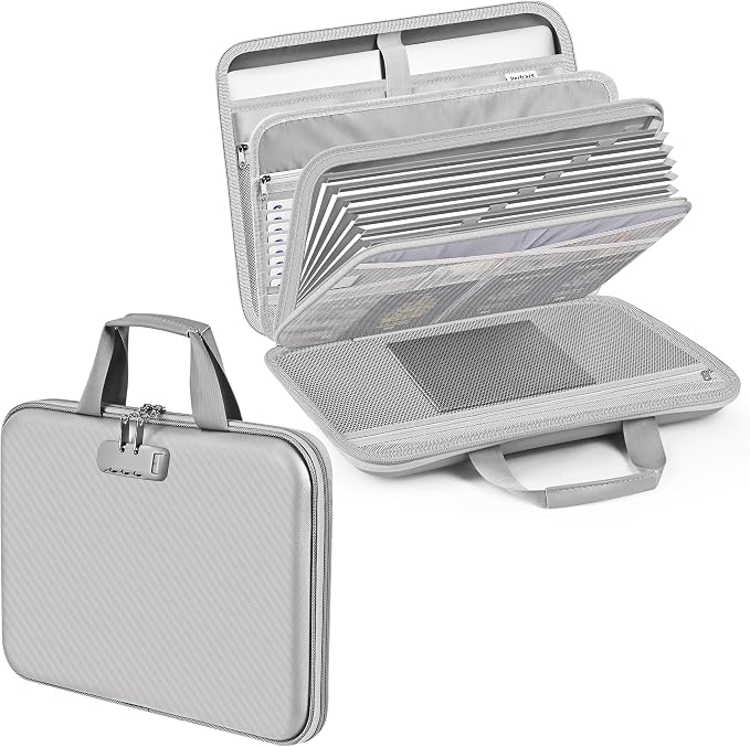 Fireproof Document organizer with Lock, 13 Pocket Accordion File Folder,Portable Office Home Travel Safe Briefcase for Letter A4 Files and More with Handle