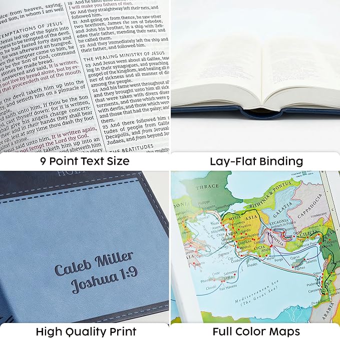 Printualist Personalized KJV Value Thinline Holy Bible with Name Engraved, Red Letter King James Version, Faux Leather Navy Cover, Custom Gift Bible for Christian Celebrations